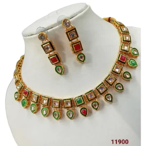 Gold Plated Kundan Stone Necklace Set - Pink