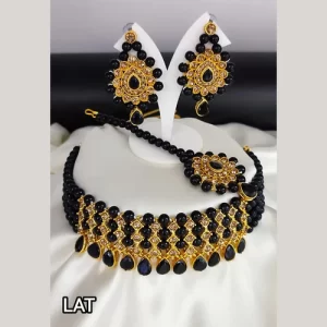 Crystal Stone Gold Plated Necklace  Black