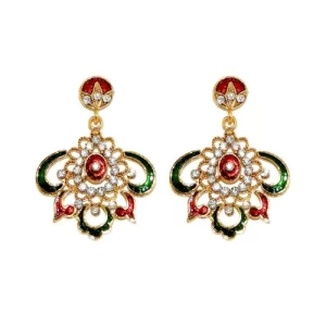 Austrian Stone Gold Plated Dangler Earrings - Red