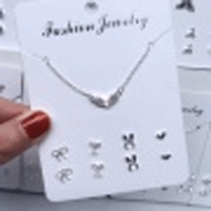 Necklace Stud Earring Set Silver Tone Heart Bowknot