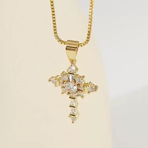 Cross necklace 18k gold zircon
